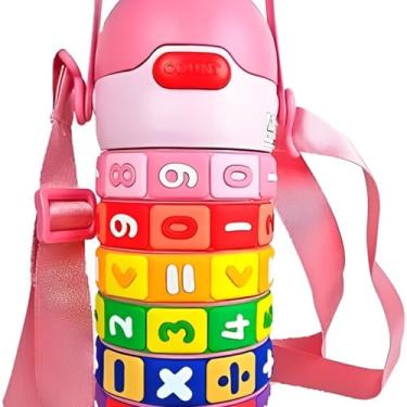 Imagem de Garrafa Térmica Infantil Educativa, 430ml, Aço Inox, Isolamento Térmico 12h Quente/Frio, Tabuada Numérica, Rosa Escura