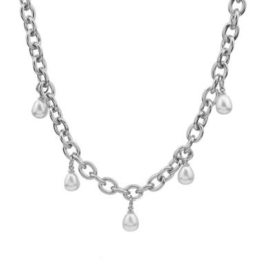 Imagem de Colar gargantilha vintage de pérolas de aço inoxidável, corrente cubana com borla de pérola sintética para mulheres e homens dos anos 80, joias hip hop, punk, unissex, presente para melhores amigos