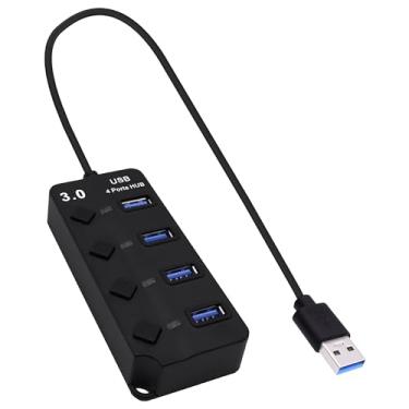 Imagem de CybNemo Hub USB 3.0 de 4 portas, multifuncional, divisor de 1 a 4 Gbps, transferência de dados, extensor USB 3.0 com interruptores de alimentação LED individuais, para laptop, PC, pen drive, HDD (USB