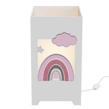 Imagem de Abajur Luminária MDF Quarto Bebê Kit Higiene Arco Íris - Neném na Nuve
