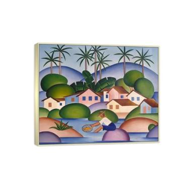 Imagem de Tarsila do Amaral Famosas Impressões em Tela-Imagem arte parede lona-Moldura Prata Pintura decoração quarto Sala de estar(um pescador) 60x70cm
