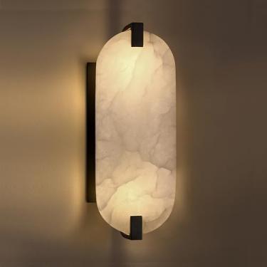 Imagem de Dolaimy House 2 Luminárias 12,7" Quadrado Natural Oval Alabastro Luminária De Parede Para Banheiro Estilo Moderno E Conciso, Acabamento Preto Quarto Corredor Cabeceira Sala Estar