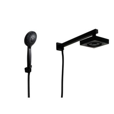 Imagem de Ducha Black AutoLimpante ABS Quadrada com Ducha Manual Redonda - AMG M