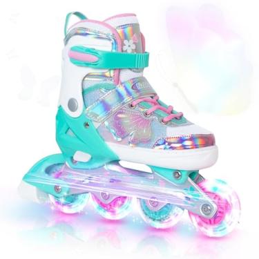 Imagem de Patins em linha infantis para meninas e meninos - Rolo de lâminas roxas para crianças de 10 a 11 e 12 anos - Rodas ajustáveis para esportes internos e externos