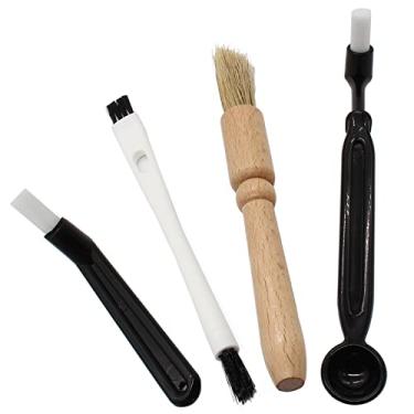 Imagem de Kyuionty Escova de limpeza de moedor de café, kit de escova para máquina de café expresso, cabo de madeira e cerdas naturais, conjunto de pincéis de café expresso com colher para ferramenta de café de