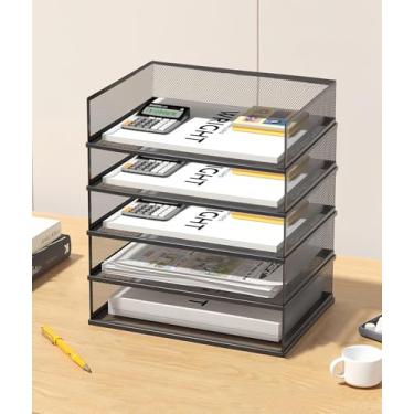 Imagem de Organizador de arquivos de mesa de malha A3, bandeja de papel empilhável, classificador de documentos de mesa, armazenamento de arquivos, organizador de bandeja de papel de 3/4/5 camadas, acessórios