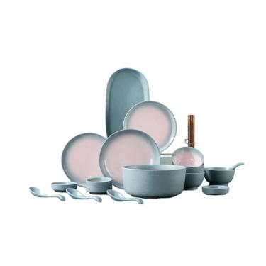 Imagem de Utensílios de mesa em estilo japonês minimalistas criativos delicados de cerâmica retrô irregular - 17 peças de cinza grosso