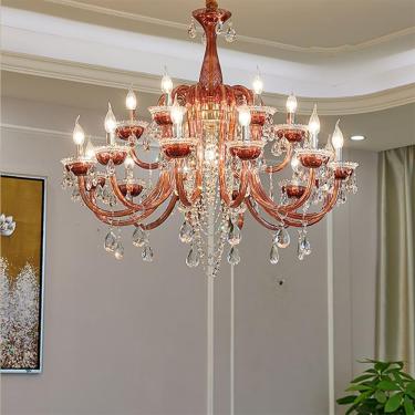 Imagem de Vela De Cristal Europeia Lâmpada Pendente Sala De Estar De Luxo Restaurante Quarto Hotel Villa Loja De Roupas Salão De Beleza Café Bar Ktv Led Lustre, D 18 Lights