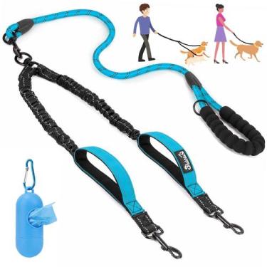 Imagem de Coleira dupla para cães Lukovee No Tangle, giratória de 360, azul refl