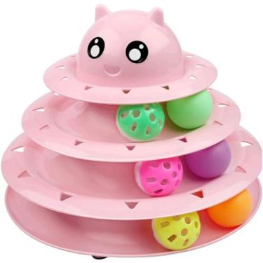 Imagem de Brinquedo Interativo Gatos Torre De Bolinhas 4 Níveis Pets (ROSA)