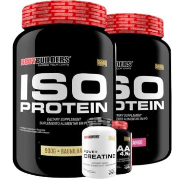Imagem de Kit 2x Iso Protein 900g + BCAA 4,5g 100g + Power Creatina 100g - Bodybuilders (Médio, Baunilha e Morango)
