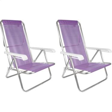 Imagem de Mor - Kit 2 Cadeiras Alumínio 8 Posições cor Lilás Dobrável Reclinável, Praia, Jardim, Piscina e Camping Leve e Resistente.