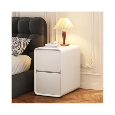 Imagem de Mesa De Cabeceira Estreita De Madeira Maciça De 18" De Altura, Mesa De Cabeceira Moderna Com 2 Gavetas De Armazenamento Para Espaços Pequenos(White,9x15x18in)