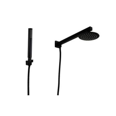 Imagem de Ducha Black Redonda Inox 15 cm Parede com Ducha Manual de ABS - AMG Me