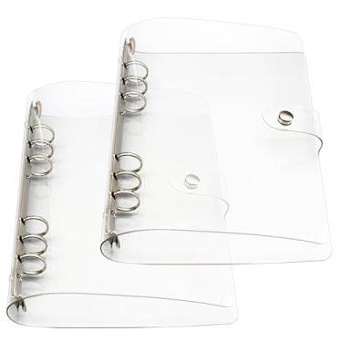 Imagem de A5 fichário de cartão de foto para caderno, capa organizadora pessoal de folhas soltas transparentes, 6 cadernos, planejador de anéis com cordão elástico (pacote com 2 – macio)