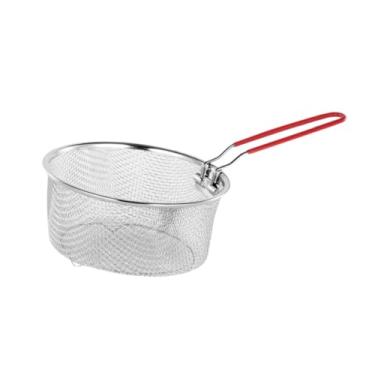Imagem de Bothyi Cesta de fritura de aço inoxidável, peneira de cozinha, restaurante, multiuso com alça dobrável, talheres, cesta de fritura de malha de arame, 18cmx8.5cm