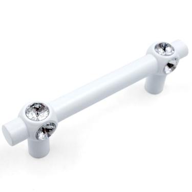 Imagem de JETLAND Puxadores de cristal para gaveta de armário, pacote com 4, branco com vidro transparente, centros de orifício de 7,6 cm, cruz brilhante, alças de armário para móveis de mesa de cabeceira de