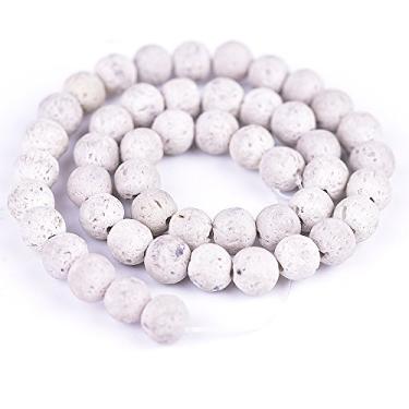 Imagem de Contas soltas de pedra natural de pedra vulcânica de 8 mm para fazer joias espaçadoras 38 cm - 48 peças/fio (8 mm, branco)