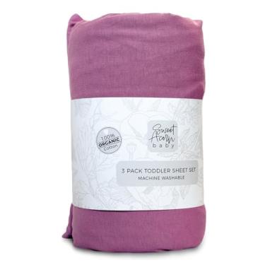 Imagem de Sweet Acorn Conjunto de cama infantil de 3 peças - malha jérsei de algodão orgânico - serve para berços e colchões conversíveis - 23 cm x 71 cm x 132 cm - roxo lilás