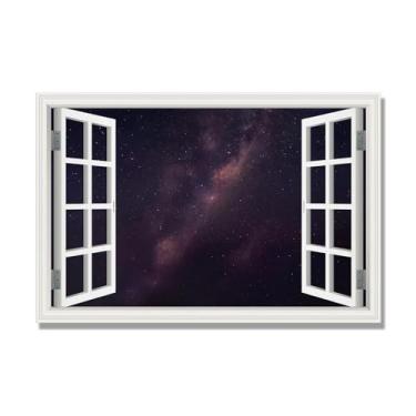 Imagem de Janela de arte de parede com impressão em tela. Visualização de janela falsa. Impressão de imagem natural em tela. Arte de parede para sala de estar (Céu estrelado à noite 11) Moldura interna 50 x 75