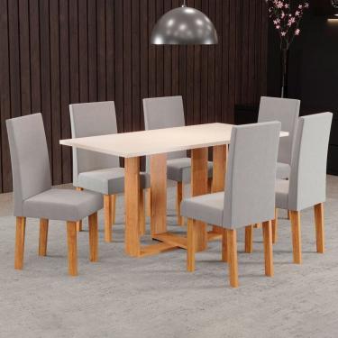 Imagem de Mesa de Jantar 6 Lugares Erika Marrom/Blonde/Veludo Cinza 26272 - Pnr Móveis