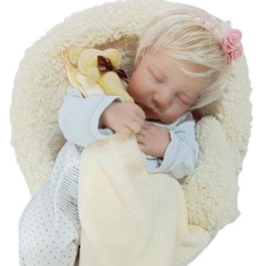 Imagem de Bebê Reborn Menina Dormindo Loira Artesanal Cabelo Implantado Fio A Fio