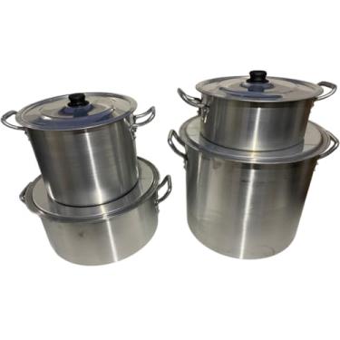 Imagem de Jogo de Panelas Industrial, 4 Peças, Alumínio Resistente, Capacidade 6,5L a 28,5L, Alças Reforçadas. Uso Profissional e Doméstico