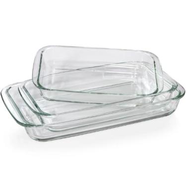 Imagem de Conjunto de Travessas Retangulares em Vidro, 3 Peças, Capacidades 1L, 1,6L e 2,2L
