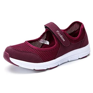 Imagem de Tênis de caminhada casual feminino CHOKNESS leve respirável plano Mary Jane, Vermelho, 10