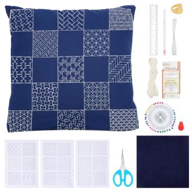 Imagem de WEBEEDY Tapete de chá Sashiko DIY para iniciantes, kit de bordado com modelos Sashiko, agulhas de linha e instruções, kit de costura manual japonês, porta-copos bordados, presente de inauguração de