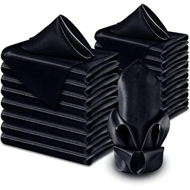 Imagem de Aormenzy Pacote Com 60 Guardanapos De Cetim Preto, 17 Seda, Pano Festa Quadrado, Mesa Jantar Macia Para Casamento, Banquete, Decoração