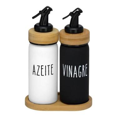 Imagem de Conjunto Galheteiros Azeiteiro E Vinagreiro De Vidro Com Bico Dosador 