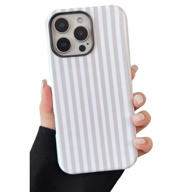 Imagem de Longlayss Capa de telefone compatível com iPhone 16 Pro Max, linda estética listrada para mulheres, meninas, à prova de choque, fina, TPU e capa protetora de policarbonato rígido (branco antigo)