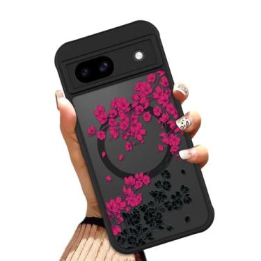 Imagem de OOK Capa para Google Pixel 8A de 6,1 polegadas (compatível com MagSafe) design de flores florais translúcidas TPU macio + PC rígido antiarranhões à prova de choque capa magnética fofa para mulheres