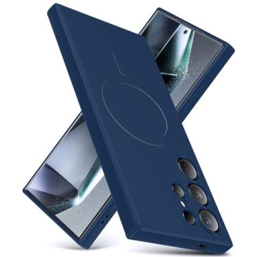 Imagem de YSLBWLE Capa magnética para Samsung Galaxy S24 Ultra, capa fina de silicone líquido, à prova de choque, capa fina para celular S24 Ultra, capa protetora de câmera de corpo inteiro - azul 12-sam