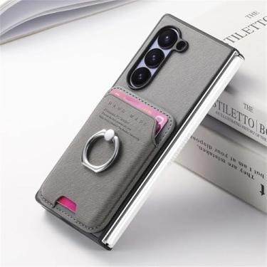 Imagem de Capa para Galaxy Z Fold6, carteira magnética de couro removível com suporte para cartão (para Galaxy Z Fold6/cinza)