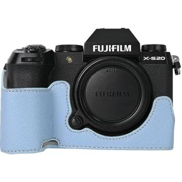 Imagem de Capa para X-S20, capa BMAOLLONGB feita à mão de couro PU meia câmera versão abertura inferior para Fujifilm X-S20 XS20 com alça de mão (azul)