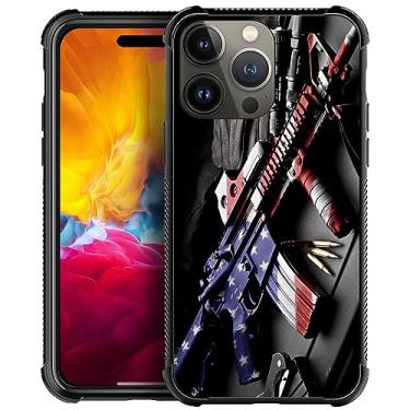 Imagem de ZHEGAILIAN Capa compatível com iPhone 15 Pro, capas masculinas com coldre de metralhadora, traseira de vidro temperado + capa protetora de choque de TPU de silicone macio para iPhone 15 Pro