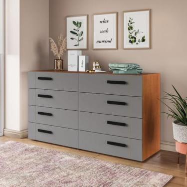 Imagem de Cômoda com 8 Gavetas Lisboa Freijó com Cinza Politorno, Freijó e Cinza