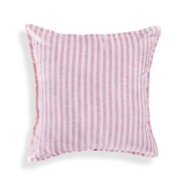 Imagem de Solino Home Capa de almofada de linho 50 x 50 cm - 100% linho europeu flor de cerejeira e listra branca fronha decorativa com zíper invisível - Santa Barbara, capa de almofada para sofá, cama, cadeira