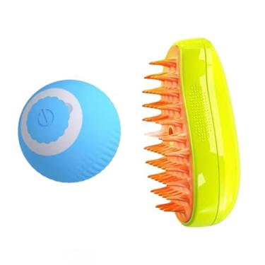 Imagem de Kit Pet Incrível: Escova a Vapor 3 em 1, Escova Autolimpante, Pente Elétrico de Massagem e Remoção de Pelo, USB + Bola Giratória Inteligente, Brinquedo Interatico, Recarregável USB