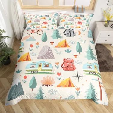Imagem de Erosebridal Conjunto de edredom completo de acampamento de verão para crianças, acampamento, aventura, para meninos, meninas, quarto, viagem, carro, trailer, acessórios, capa de edredom com flores