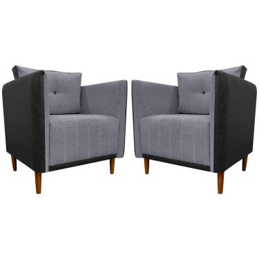 Imagem de Kit 2 Poltronas Decorativa Para Sala Recepção Consultório Aviv Luxo Corino E Linho