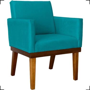 Imagem de Poltrona Decorativa Para Sala Recepção Consultório Escritório Base Em Madeira Divine Suede