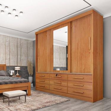 Imagem de Guarda Roupa Roupeiro Casal Chicago 3 portas Com Espelho Cinamomo - Tcil