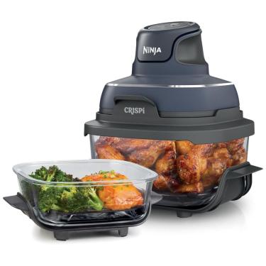 Imagem de Fritadeira Elétrica Air Fryer Tudo em Um com 2 Recipientes de Vidro 3.7L e 1.4L e Tampas, 110V 1500W, Ninja Crispi FN101GY, Cinza