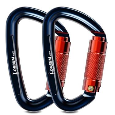 Imagem de Lorsum Mosquetão de travamento automático 26KN Clipes de mosquetão grande para escalada, acampamento, rede, resgate, trava em forma de D, azul, pacote com 2