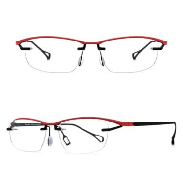Imagem de VFDHN Armação de óculos de titânio masculina, óculos de grau sem aro, ultraleve (vermelho e preto C2)