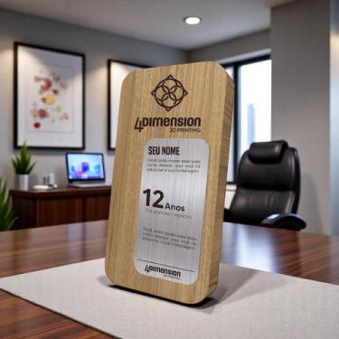 Imagem de Troféu Placa madeira com placa de metal - Gravação a Laser - 4 Dimensi