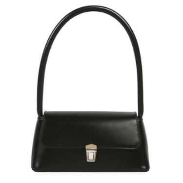 Imagem de Base'ic Bolsa baguete feminina de couro PU – Bolsa de ombro pequena elegante com fecho de trava para uso diário e casual, Preto, Small
